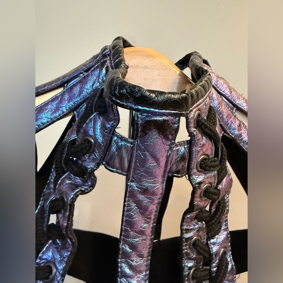 Club Exx Rude Awakening Purple Blue Lace-Up Crop Top - Picture 6 of 10